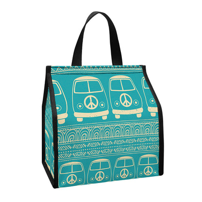 Vintage Hippie Van Pattern Print Insulated Lunch Tote