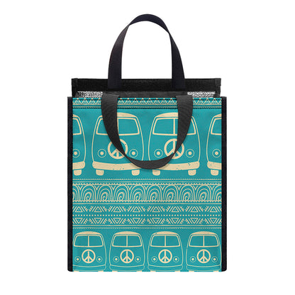 Vintage Hippie Van Pattern Print Insulated Lunch Tote