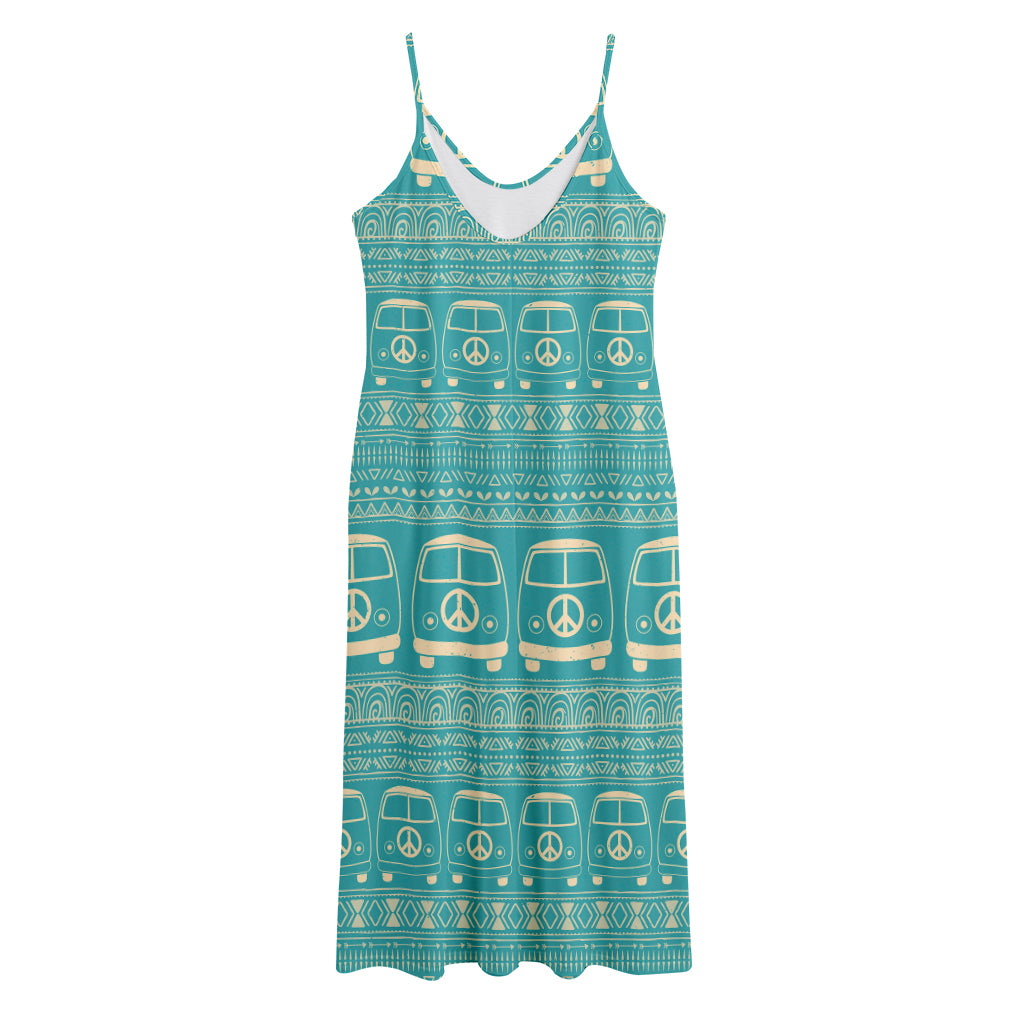 Vintage Hippie Van Pattern Print Jersey Midi Cami Dress