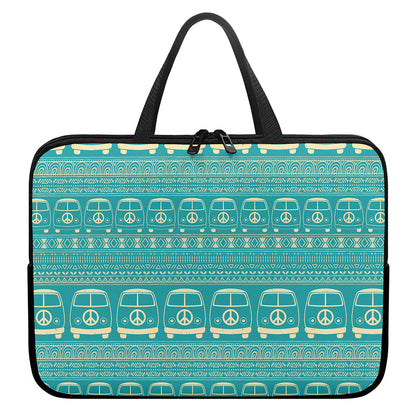 Vintage Hippie Van Pattern Print Laptop Sleeve With Handle