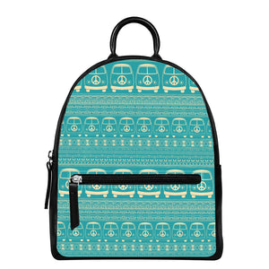 Vintage Hippie Van Pattern Print Leather Backpack