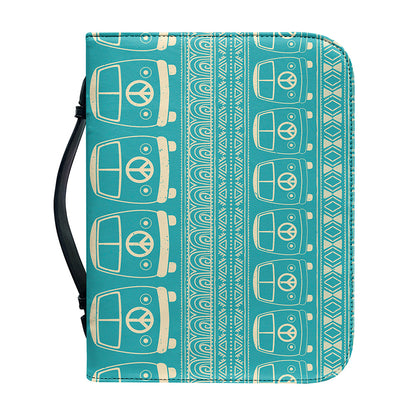 Vintage Hippie Van Pattern Print Leather Bible Cover