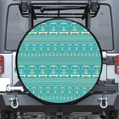 Vintage Hippie Van Pattern Print Leather Spare Tire Cover