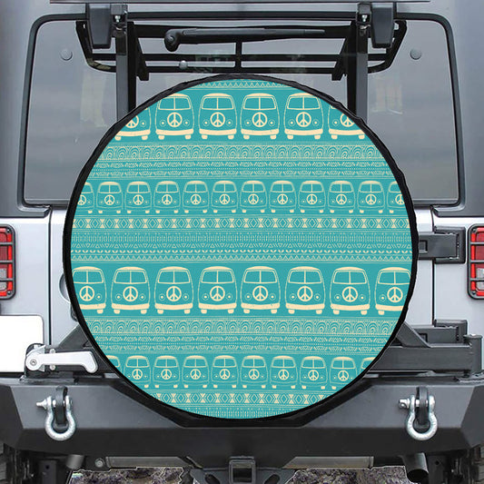 Vintage Hippie Van Pattern Print Leather Spare Tire Cover