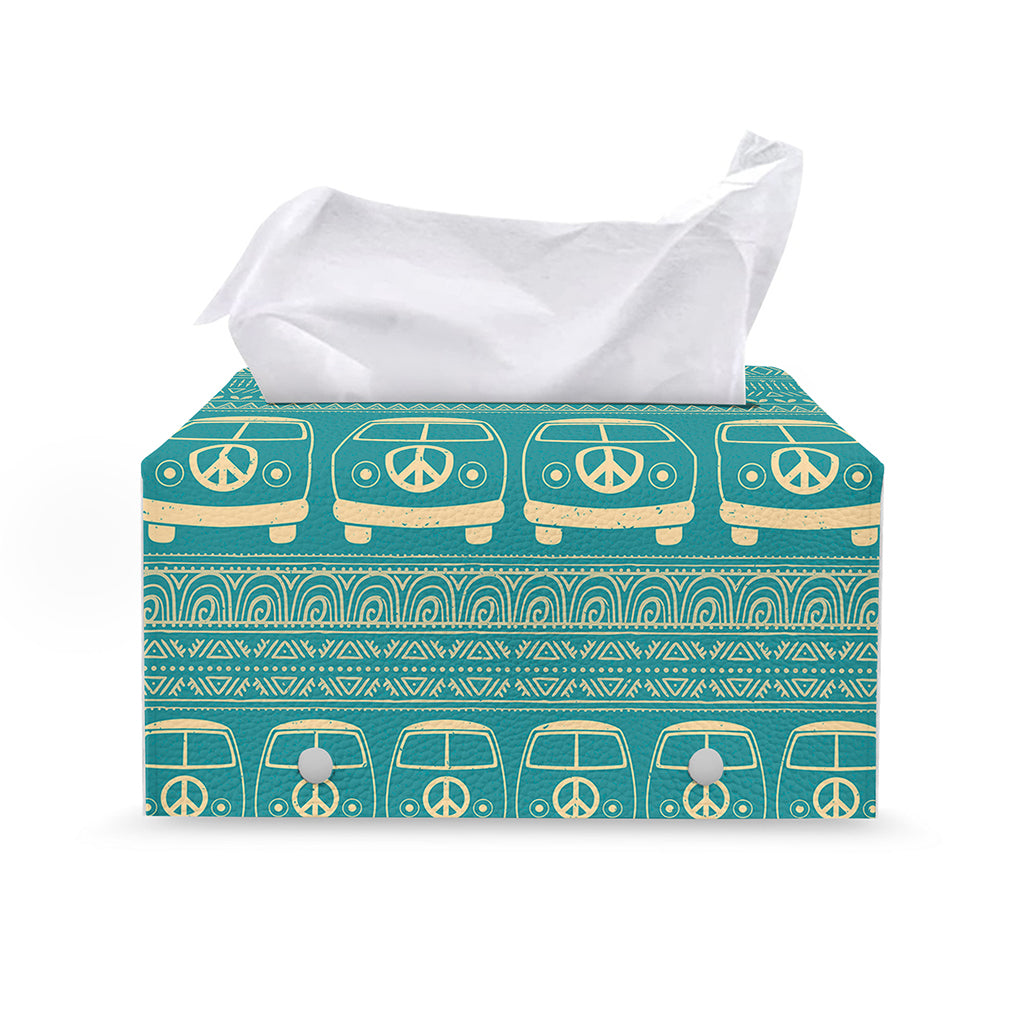 Vintage Hippie Van Pattern Print Leather Tissue Box Cover