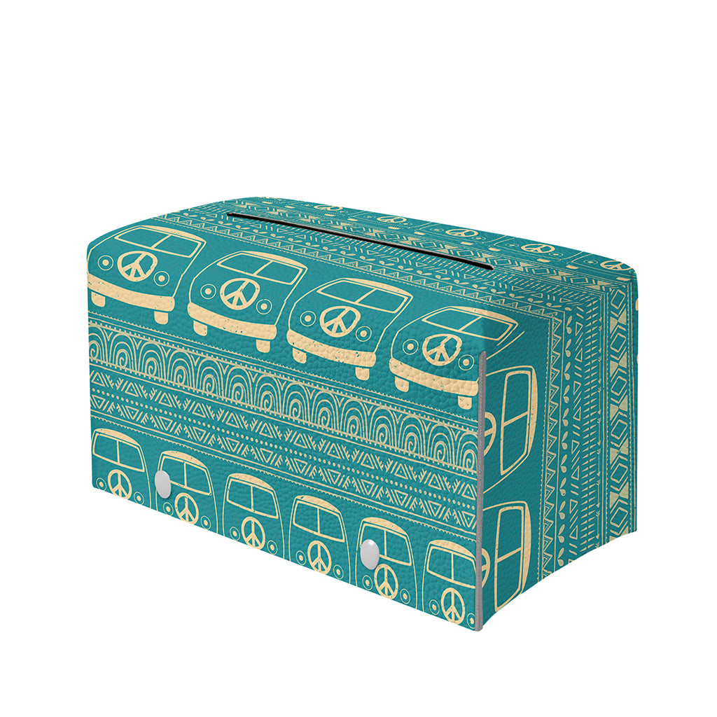 Vintage Hippie Van Pattern Print Leather Tissue Box Cover