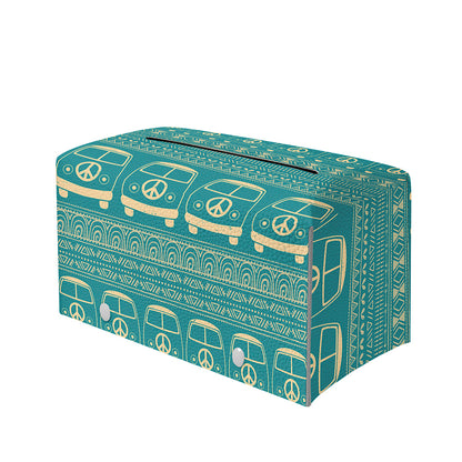 Vintage Hippie Van Pattern Print Leather Tissue Box Cover