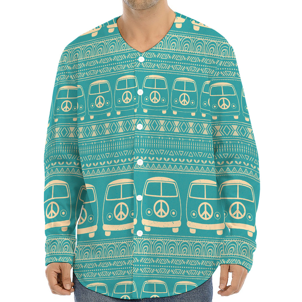 Vintage Hippie Van Pattern Print Long Sleeve Baseball Jersey