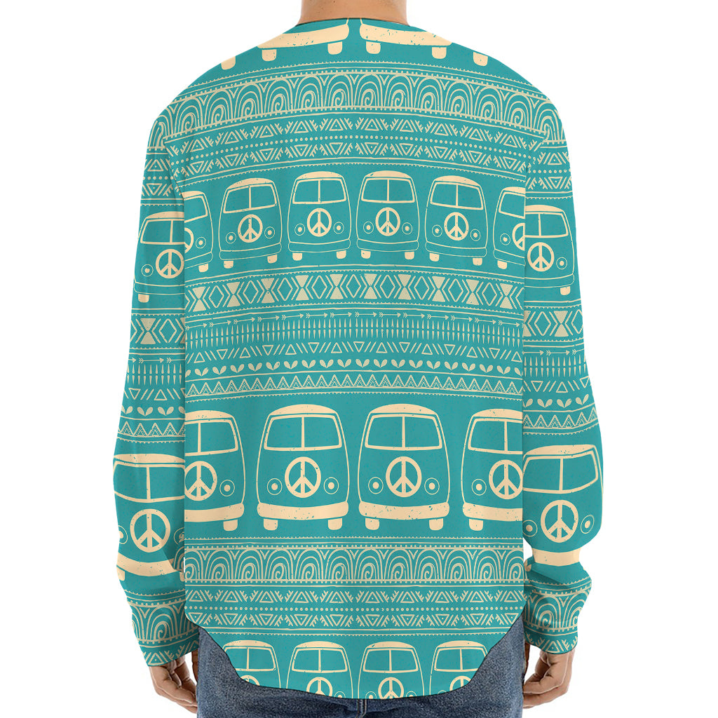 Vintage Hippie Van Pattern Print Long Sleeve Baseball Jersey