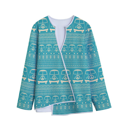 Vintage Hippie Van Pattern Print Long Sleeve Short Coat