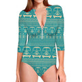 Vintage Hippie Van Pattern Print Long Sleeve Swimsuit
