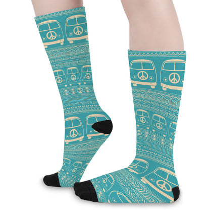 Vintage Hippie Van Pattern Print Long Socks