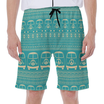 Vintage Hippie Van Pattern Print Men's Beach Shorts