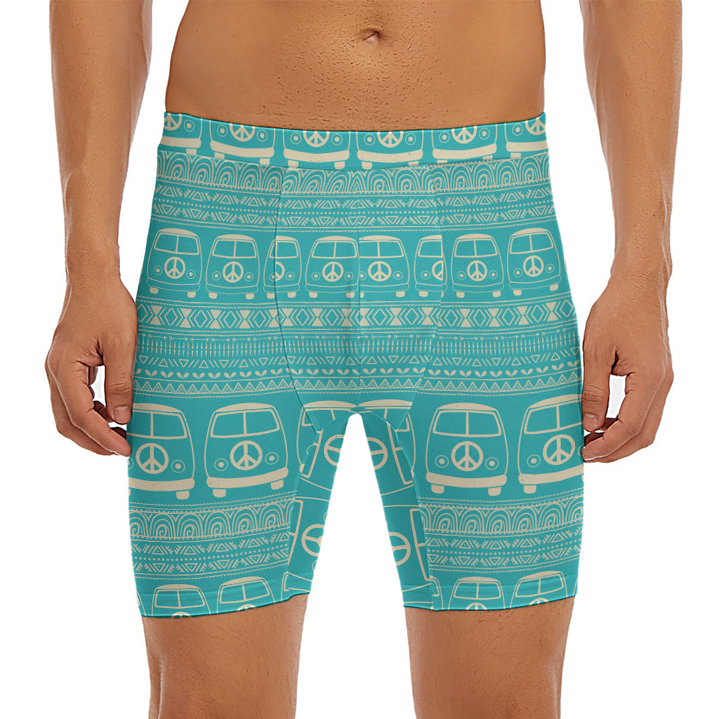 Vintage Hippie Van Pattern Print Men's Long Boxer Briefs