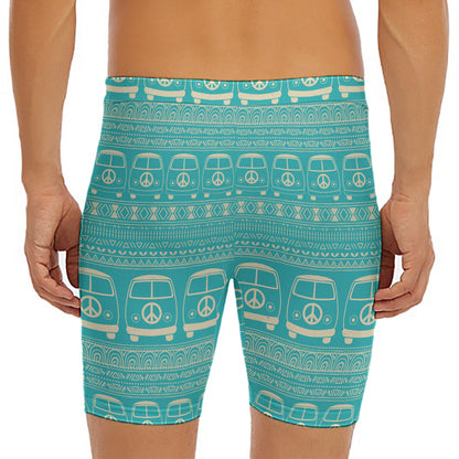 Vintage Hippie Van Pattern Print Men's Long Boxer Briefs