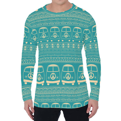 Vintage Hippie Van Pattern Print Men's Long Sleeve T-Shirt