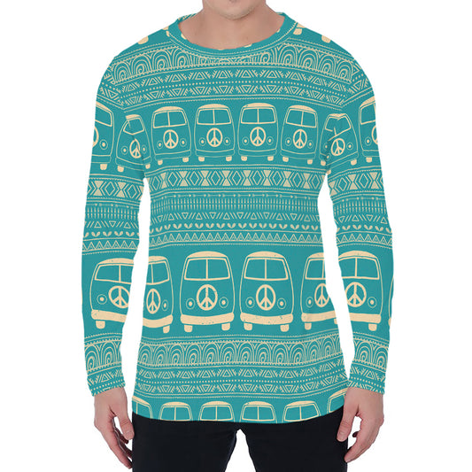 Vintage Hippie Van Pattern Print Men's Long Sleeve T-Shirt