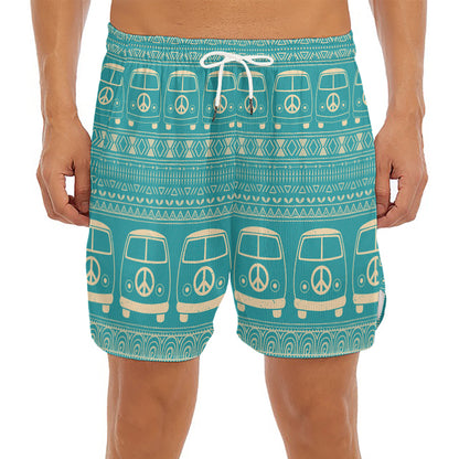 Vintage Hippie Van Pattern Print Men's Split Running Shorts