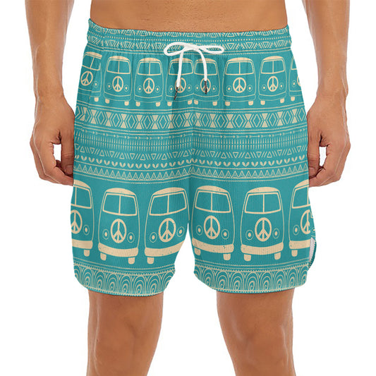 Vintage Hippie Van Pattern Print Men's Split Running Shorts