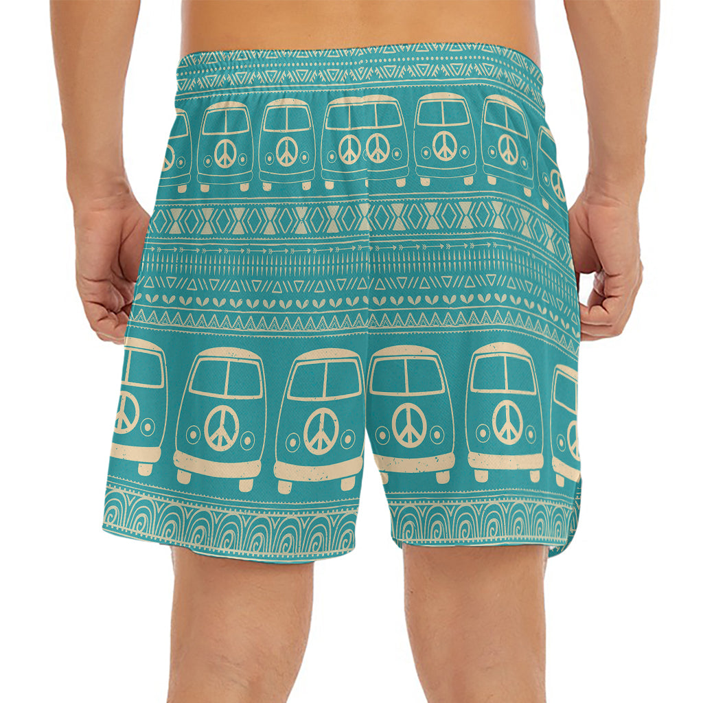 Vintage Hippie Van Pattern Print Men's Split Running Shorts