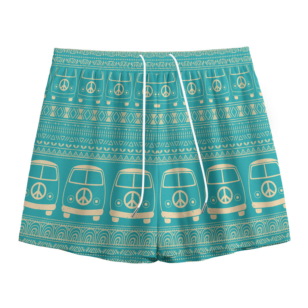 Vintage Hippie Van Pattern Print Mesh Shorts