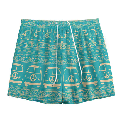 Vintage Hippie Van Pattern Print Mesh Shorts