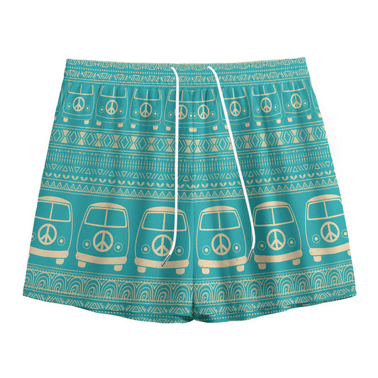 Vintage Hippie Van Pattern Print Mesh Shorts