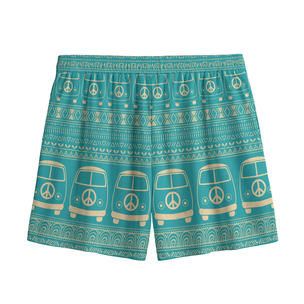 Vintage Hippie Van Pattern Print Mesh Shorts