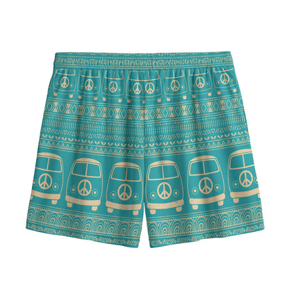 Vintage Hippie Van Pattern Print Mesh Shorts