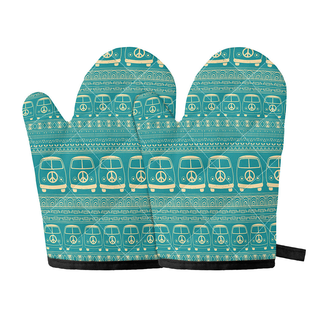 Vintage Hippie Van Pattern Print Oven Mitts