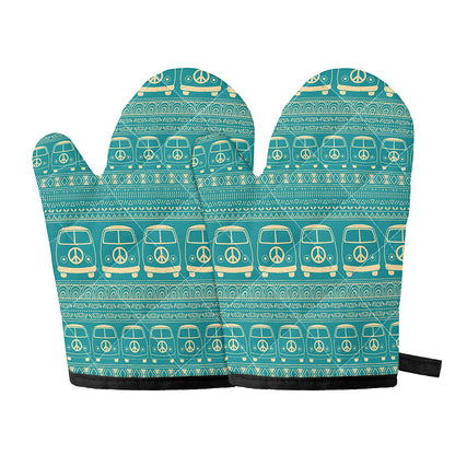 Vintage Hippie Van Pattern Print Oven Mitts