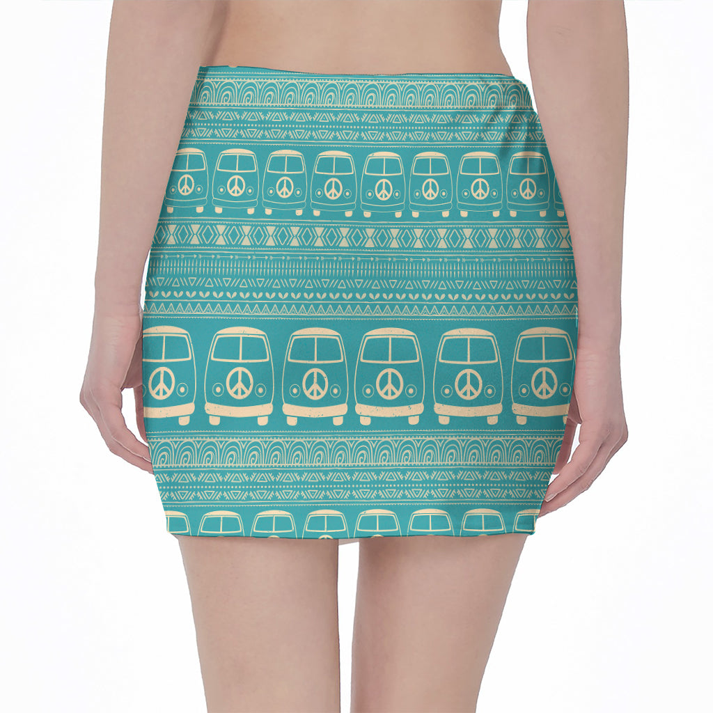 Vintage Hippie Van Pattern Print Pencil Mini Skirt