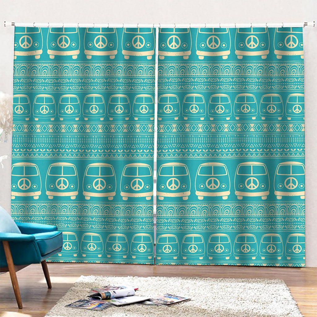 Vintage Hippie Van Pattern Print Pencil Pleat Curtains