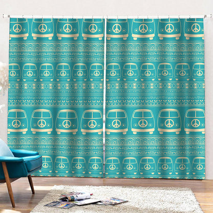 Vintage Hippie Van Pattern Print Pencil Pleat Curtains