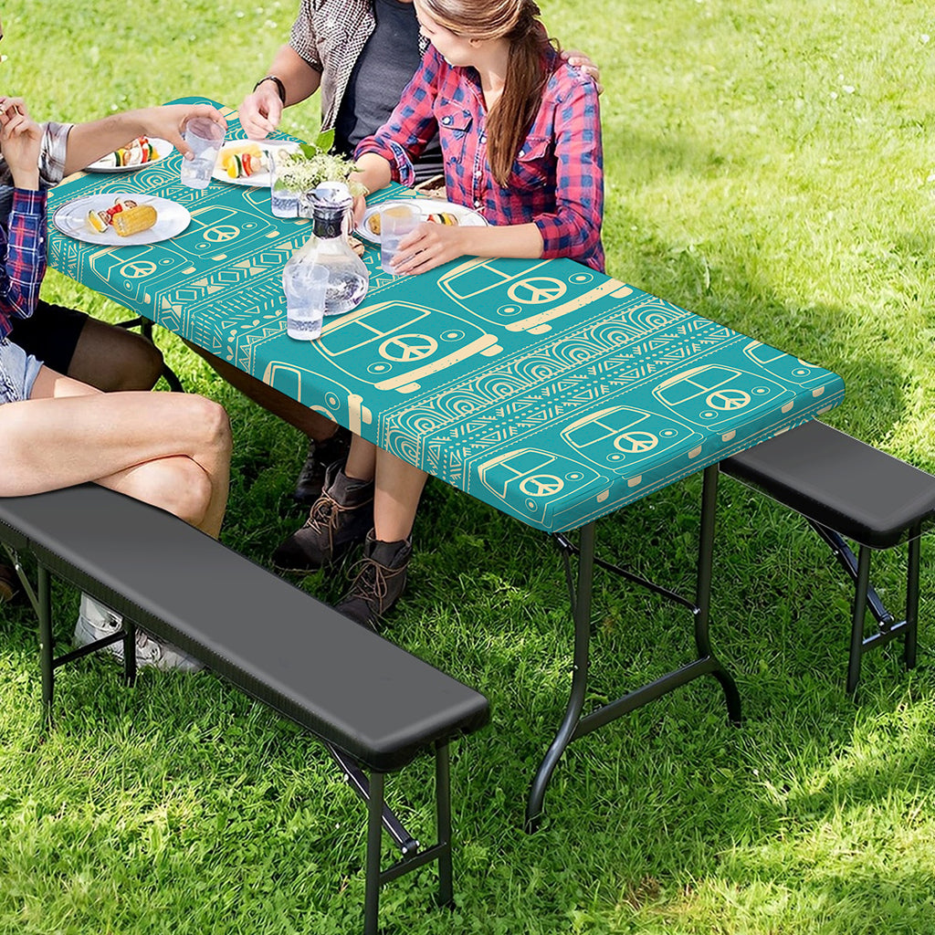 Vintage Hippie Van Pattern Print Picnic Table Cover