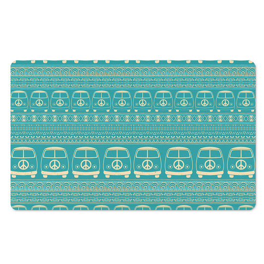 Vintage Hippie Van Pattern Print Polyester Doormat