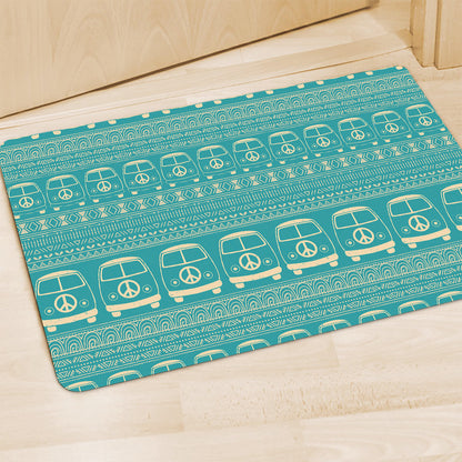 Vintage Hippie Van Pattern Print Polyester Doormat
