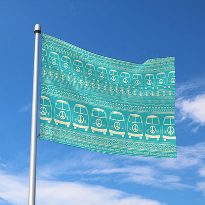 Vintage Hippie Van Pattern Print Polyester Flag