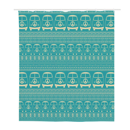 Vintage Hippie Van Pattern Print Polyester Shower Curtain