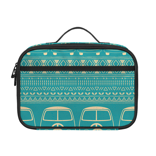 Vintage Hippie Van Pattern Print Portable Lunch Bag