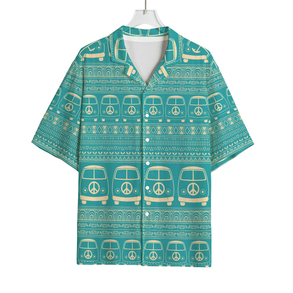 Vintage Hippie Van Pattern Print Rayon Hawaiian Shirt