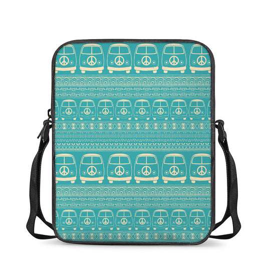 Vintage Hippie Van Pattern Print Rectangular Crossbody Bag