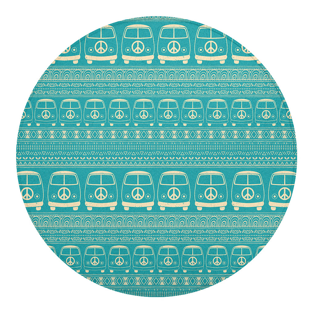 Vintage Hippie Van Pattern Print Round Blanket