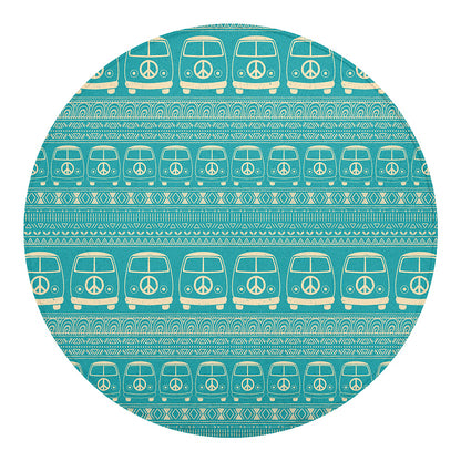 Vintage Hippie Van Pattern Print Round Blanket