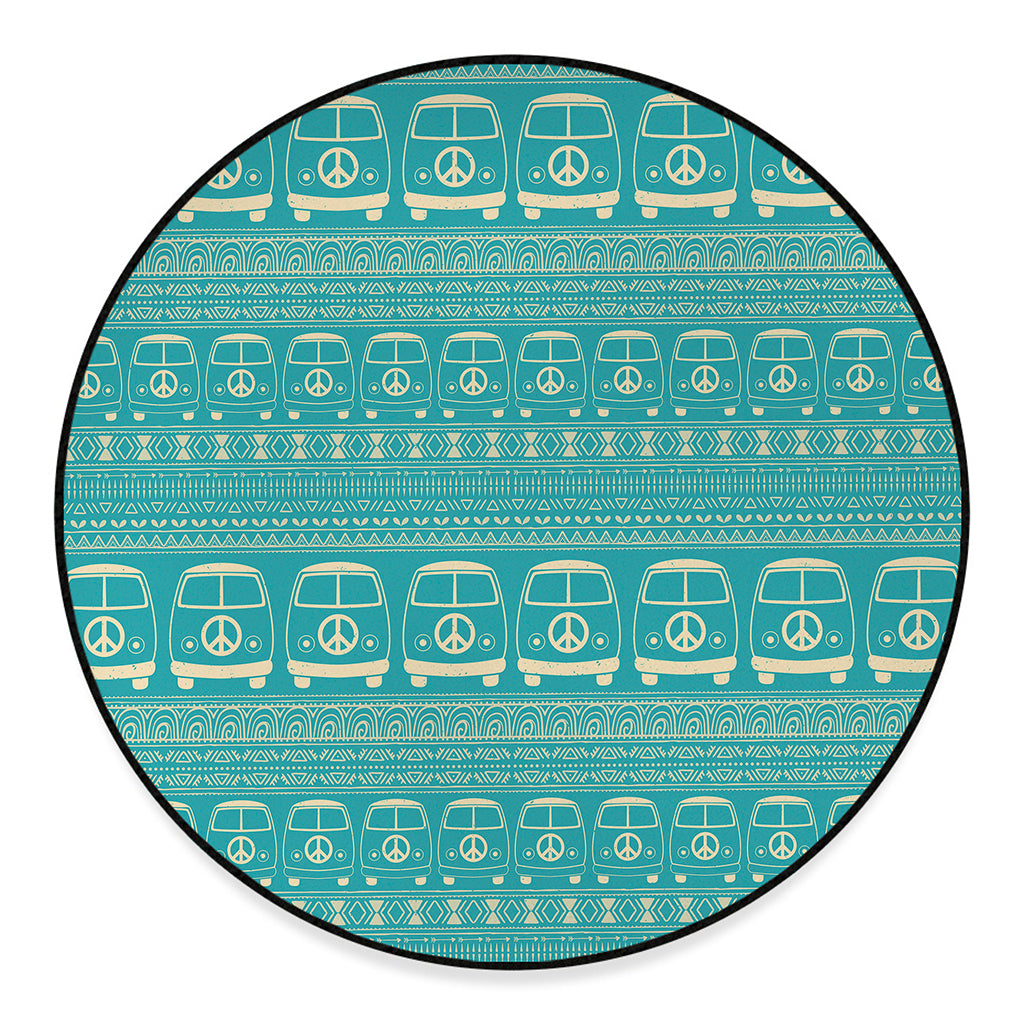 Vintage Hippie Van Pattern Print Round Floor Mat