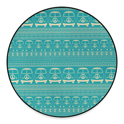 Vintage Hippie Van Pattern Print Round Floor Mat