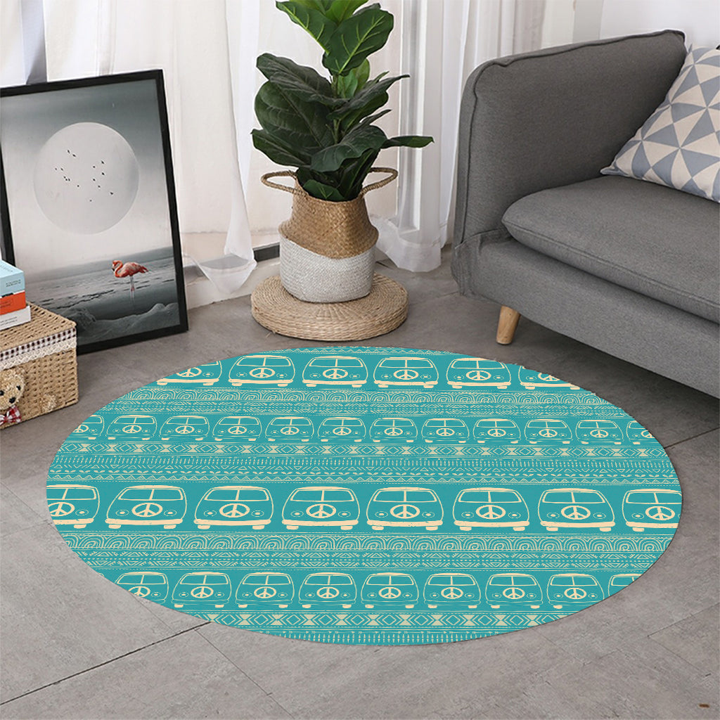 Vintage Hippie Van Pattern Print Round Rug