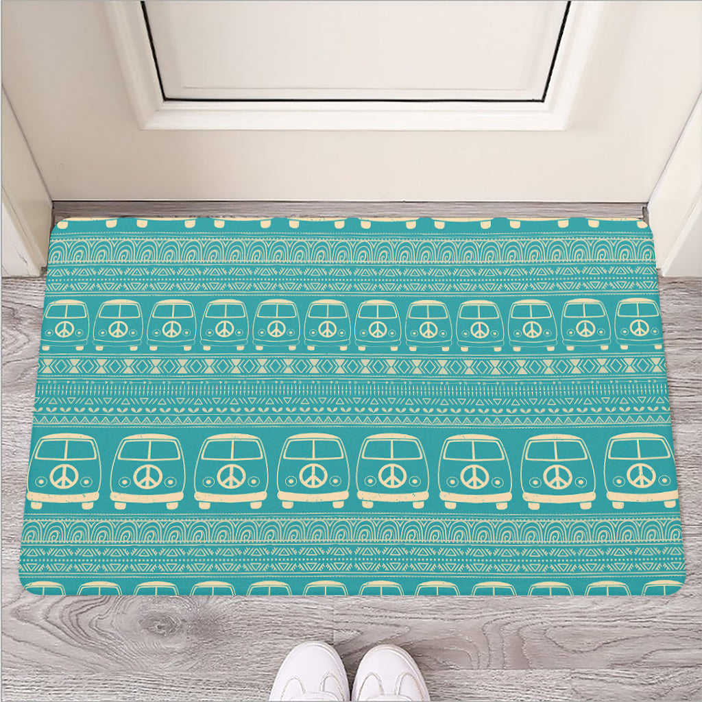 Vintage Hippie Van Pattern Print Rubber Doormat