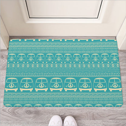 Vintage Hippie Van Pattern Print Rubber Doormat