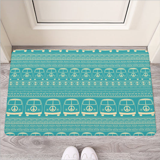 Vintage Hippie Van Pattern Print Rubber Doormat
